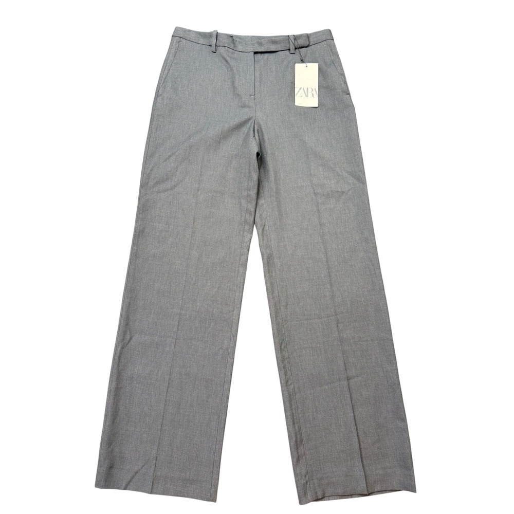 Zara Dress Pants Womens M Gray New Wide Leg High Waisted Trousers 9182/542/802